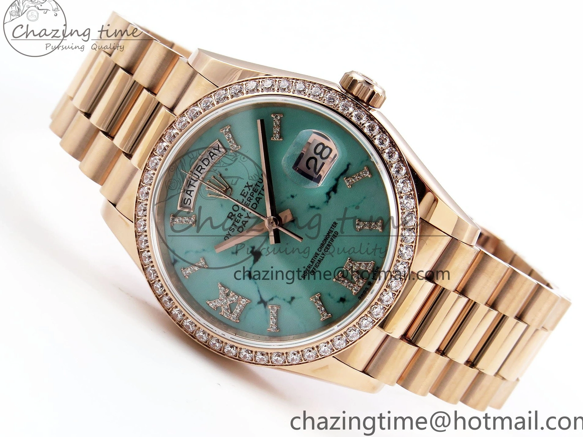 MiroTime 0321 ZipUp Day Date 36 RG TWSF Best Edition Blue Roman Diamonds Dial Diamonds Bezel on RG Bracelet A 1607